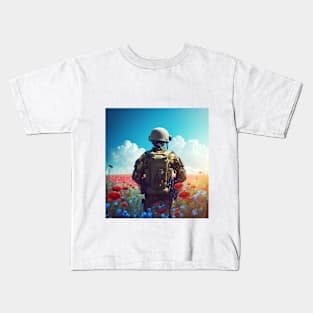 Soldier on flowers Kids T-Shirt